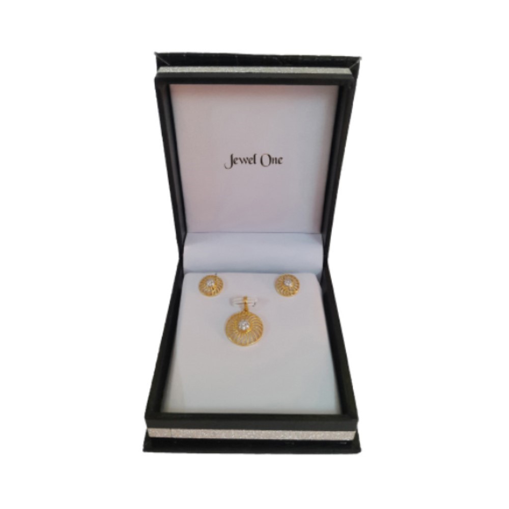 18 Kt Real Solid Yellow Gold Wedding Women's Necklace Set Earrings & Pendant CZ - Image 3