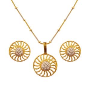 18 Kt Real Solid Yellow Gold Wedding Women's Necklace Set Earrings & Pendant CZ