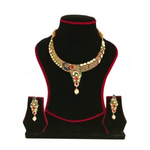 18K Solid Yellow Gold Antique Necklace Earrings Wedding Jewelry Set 50.450 Grams