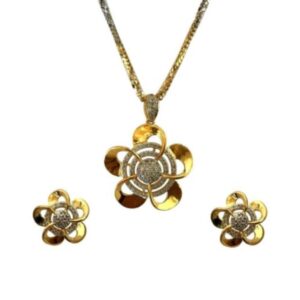 22 Kt Solid Yellow Gold Women's Fine Jewelry Necklace Set Earrings & Pendant CZ