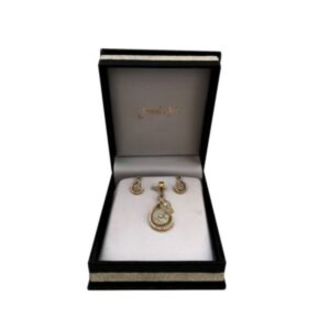 22K Solid Yellow Gold Wedding Women's Jewelry Set Earrings & Pendant Necklace CZ