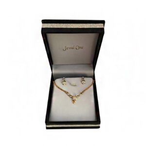 22 Kt Solid Yellow Gold Women's Jewelry Earring & Chain Pendant Necklace Set CZ