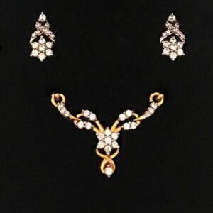 22 Kt Solid Yellow Gold Women's Jewelry Earring & Chain Pendant Necklace Set CZ