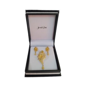 22 Kt Solid Yellow Gold Wedding Fine Jewelry Women Necklace Set Pendant Earrings