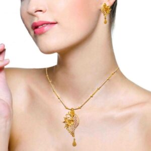 22 Kt Solid Yellow Gold Wedding Fine Jewelry Women Necklace Set Pendant Earrings