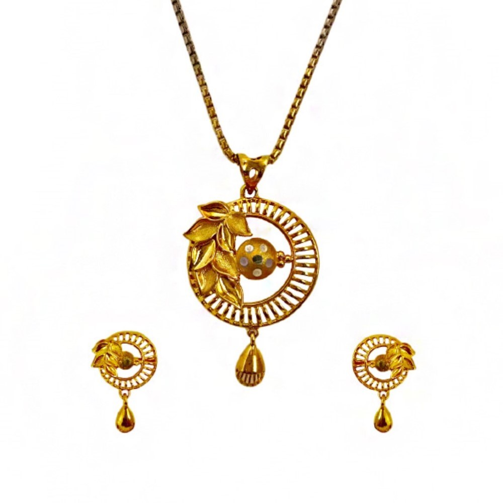22 K Real Solid Yellow Gold Wedding Wear Necklace Jewelry Set Earrings & Pendant