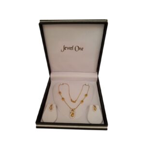 18 Kt Solid Yellow Gold Wedding Women's Jewelry Earrings Pendant Necklace Set CZ