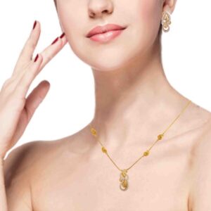 18 Kt Solid Yellow Gold Wedding Women's Jewelry Earrings Pendant Necklace Set CZ