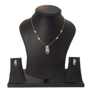 18 Kt Solid Yellow Gold Wedding Women's Jewelry Earrings Pendant Necklace Set CZ