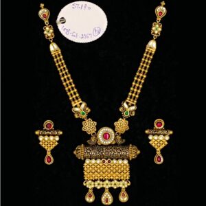 22K Solid Yellow Gold Wedding Antique Necklace Earrings Jewelry Set 57.190 Grams