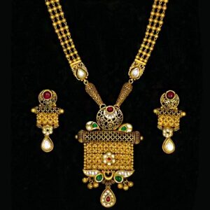 22Kt Yellow Gold Wedding Antique Vintage Necklace Earrings Jewelry Set