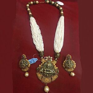 18 K Solid Yellow Gold Antique Necklace Earrings Temple Jewelry Set 50.040 Grams
