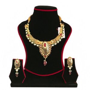 18K Solid Yellow Gold Antique Necklace Earrings Wedding Jewelry Set 56.160 Grams