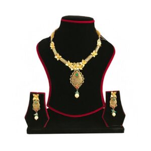 18K Solid Yellow Gold Antique Necklace Earrings Vintage Jewelry Set 37.370 Grams