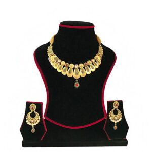 18K Solid Yellow Gold Antique Necklace Earrings Vintage Jewelry Set 45.640 Grams