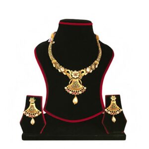 18Kt Solid Yellow Gold Antique Necklace Earrings Women Jewelry Set 56.200 Grams