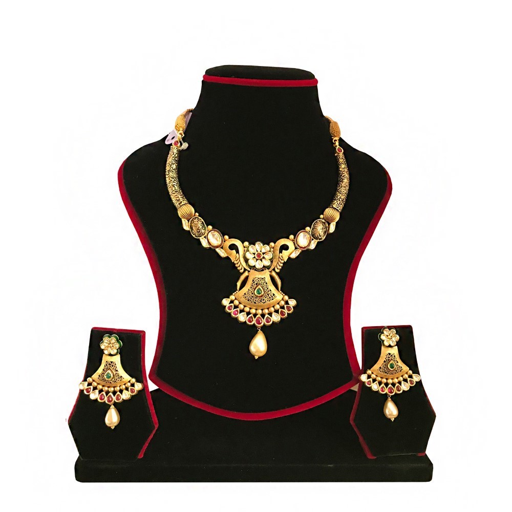 18Kt Solid Yellow Gold Antique Necklace Earrings Women Jewelry Set 56.200 Grams