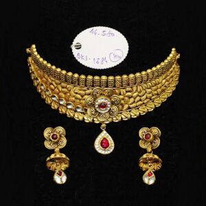 22Kt Solid Yellow Gold Antique Necklace Earrings Women Collar Set 44.580 Grams