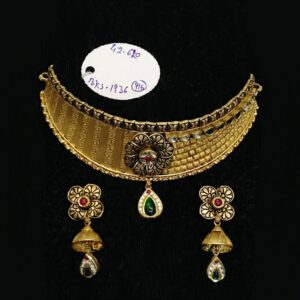 22Kt Solid Yellow Gold Antique Necklace Earrings Women Collar Set 42.620 Grams