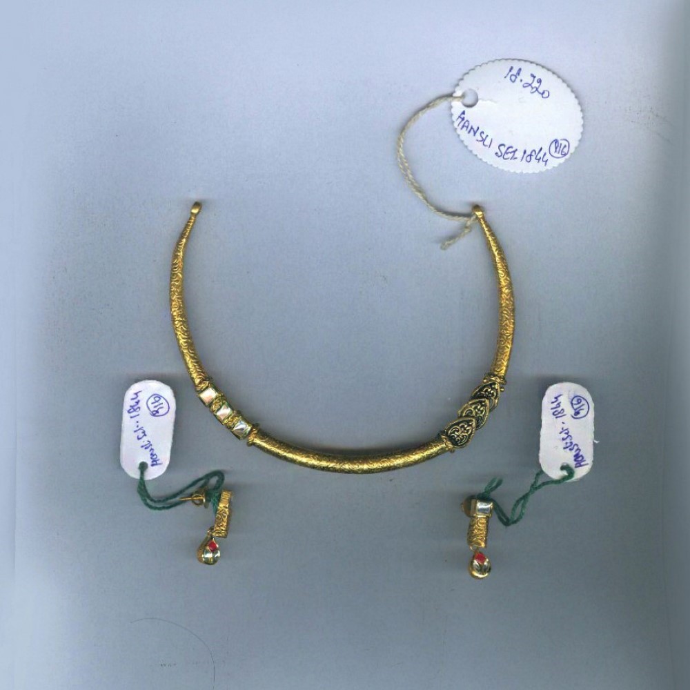 22Kt Fine Solid Yellow Gold Necklace Earrings Women Round Pipe Set 18.720 Grams