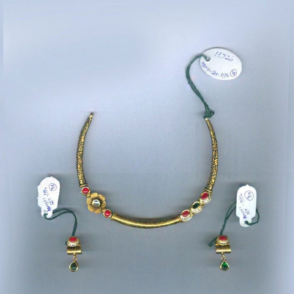 22Kt Fine Solid Yellow Gold Necklace Earrings Women Round Pipe Set 19.720 Grams