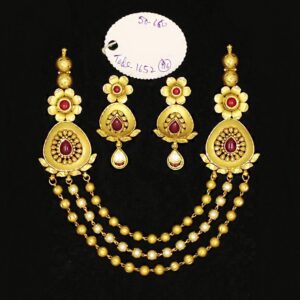 22Kt Solid Yellow Gold Antique Vintage Necklace Earrings Women Set 50.620 Grams
