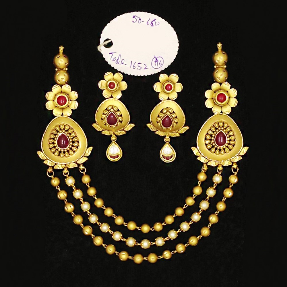 22Kt Solid Yellow Gold Antique Vintage Necklace Earrings Women Set 50.620 Grams
