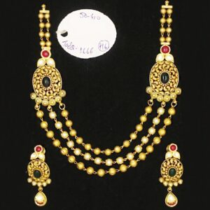 22Kt Solid Yellow Gold Antique Vintage Necklace Earrings Women Set 50.410 Grams