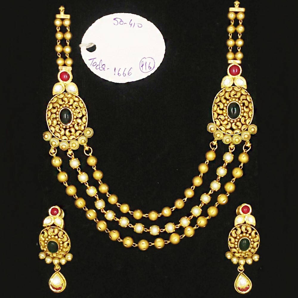 22Kt Solid Yellow Gold Antique Vintage Necklace Earrings Women Set 50.410 Grams