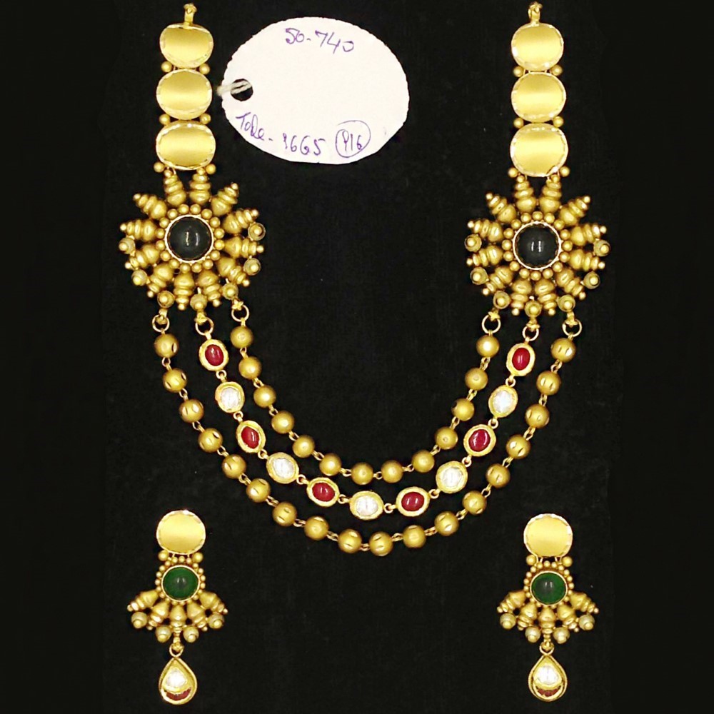 22Kt Solid Yellow Gold Antique Vintage Necklace Earrings Women Set 50.740 Grams