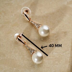 18 Kt Real Solid Hallmark Yellow Gold Pearl Drops Necklace Earrings Women'S Set