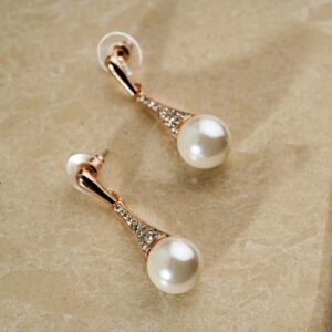 18 Kt Real Solid Hallmark Yellow Gold Pearl Drops Necklace Earrings Women'S Set