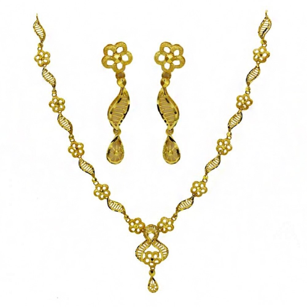 Fine Jewelry 22 Kt Real Solid Hallmark Yellow Gold Necklace Earrings Women'S Set
