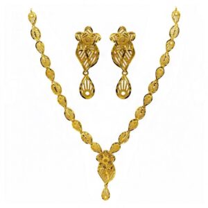 22 Kt Real Solid Hallmark Yellow Gold Vintage Necklace Earrings Women'S Set