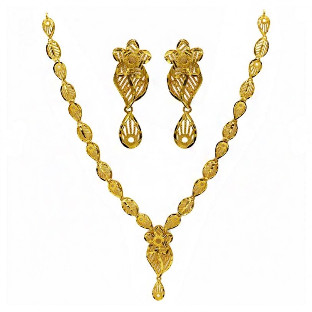 22 Kt Real Solid Hallmark Yellow Gold Vintage Necklace Earrings Women'S Set