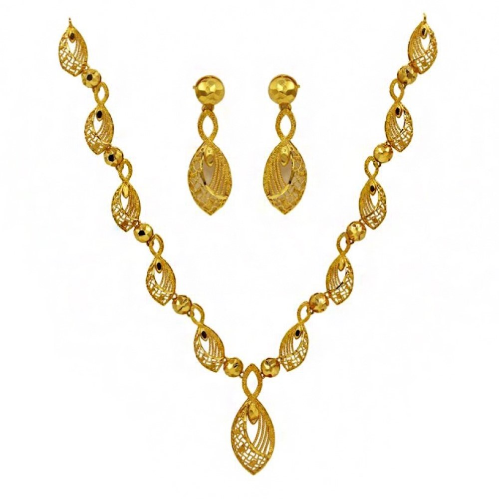 Fine Jewelry 22 Kt Real Solid Hallmark Yellow Gold Necklace Earrings Women'S Set