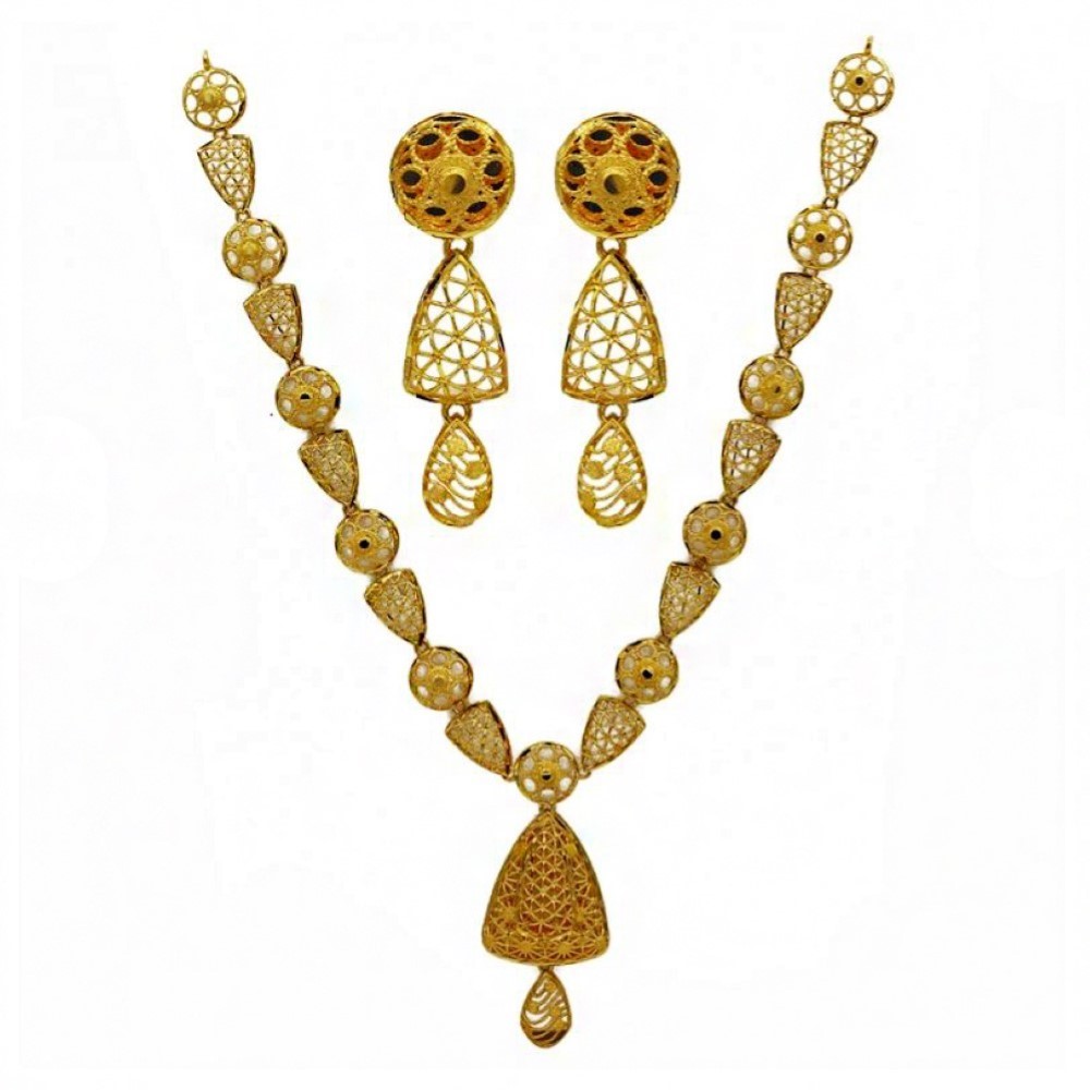 Fine Jewelry 22 Kt Real Solid Hallmark Yellow Gold Necklace Earrings Women'S Set