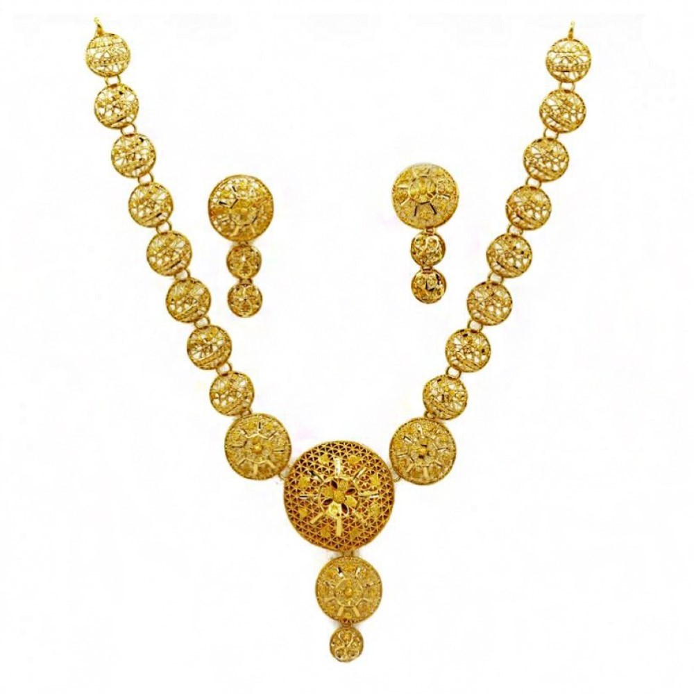 Fine Jewelry 22 Kt Real Solid Hallmark Yellow Gold Necklace Earrings Women'S Set