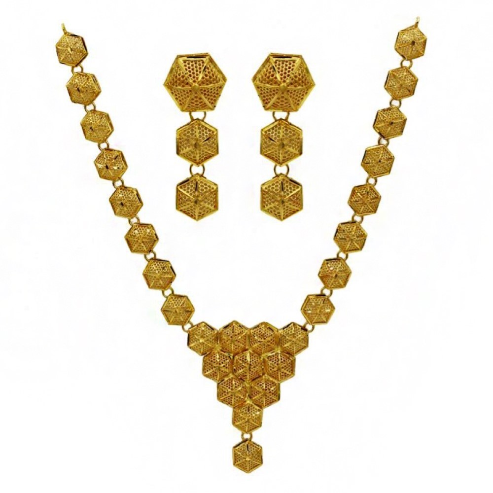 Fine Jewelry 22 Kt Real Solid Hallmark Yellow Gold Necklace Earrings Women'S Set