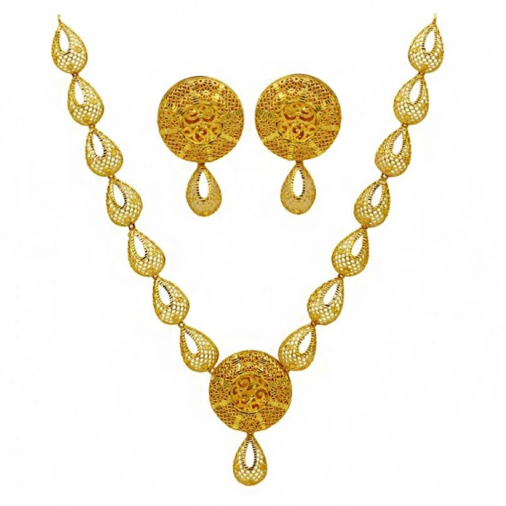 Fine Jewelry 22 Kt Real Solid Hallmark Yellow Gold Necklace Earrings Women'S Set