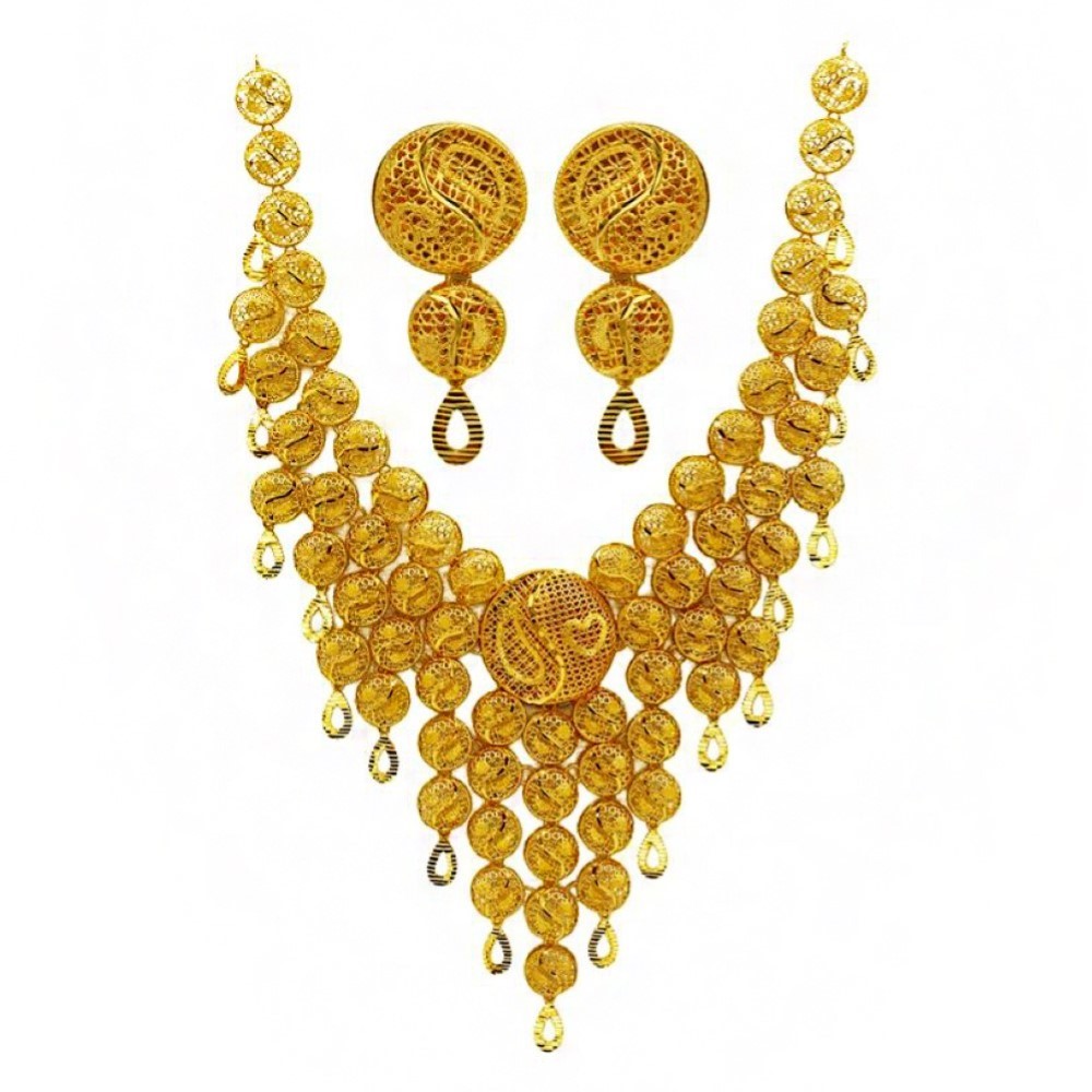 Fine Jewelry 22 Kt Real Solid Hallmark Yellow Gold Necklace Earrings Women'S Set