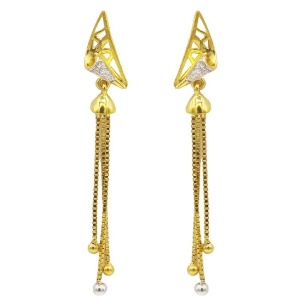22 Kt Solid Yellow Gold Women's Necklace Jewelry Set Earrings & Chain Pendant CZ - Image 3
