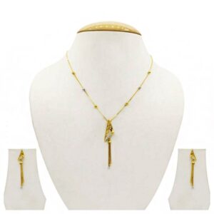 22 Kt Solid Yellow Gold Women's Necklace Jewelry Set Earrings & Chain Pendant CZ