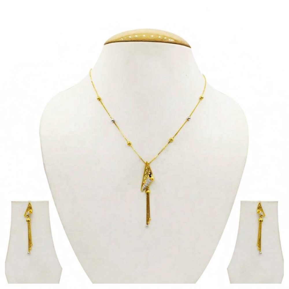 22 Kt Solid Yellow Gold Women's Necklace Jewelry Set Earrings & Chain Pendant CZ