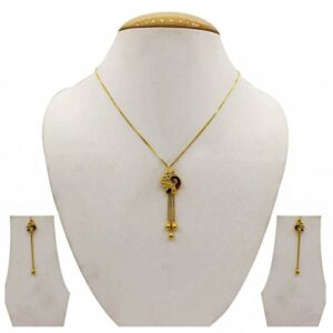 22 Kt Solid Yellow Gold Women's Necklace Jewelry Set Earrings & Chain Pendant