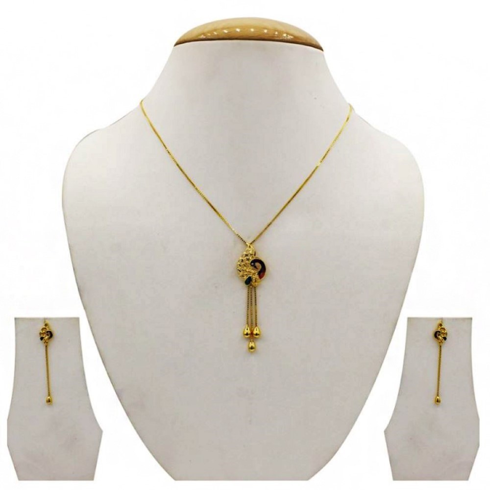 22 Kt Solid Yellow Gold Women's Necklace Jewelry Set Earrings & Chain Pendant