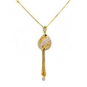 22 Kt Solid Yellow Gold Women's Necklace Jewelry Set Earrings & Chain Pendant CZ