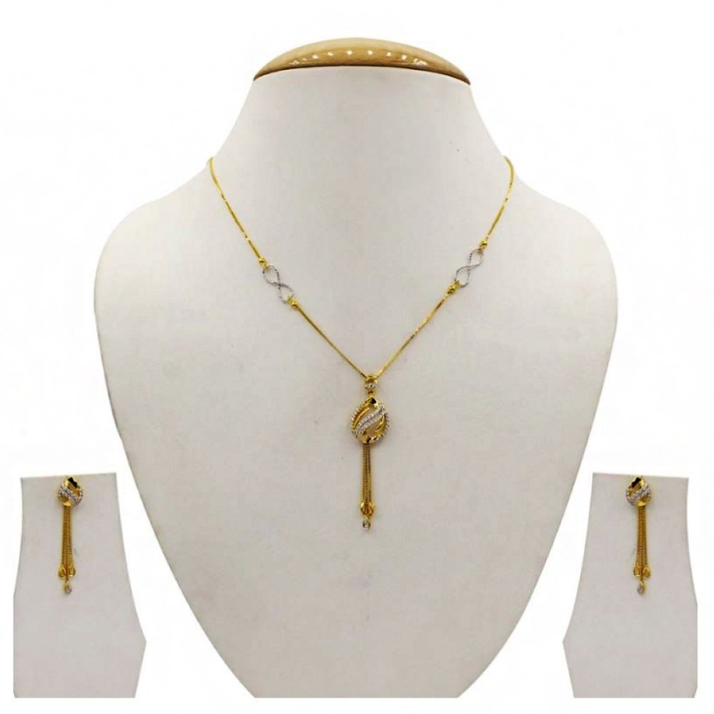22 Kt Solid Yellow Gold Women's Necklace Jewelry Set Earrings & Chain Pendant CZ