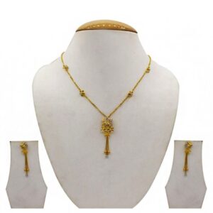 22 Kt Solid Yellow Gold Women's Necklace Jewelry Set Earrings & Chain Pendant CZ