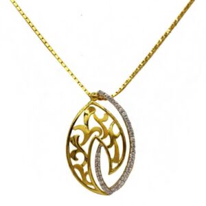 22 Kt Solid Yellow Gold Women's Necklace Jewelry Set Earrings & Chain Pendant CZ